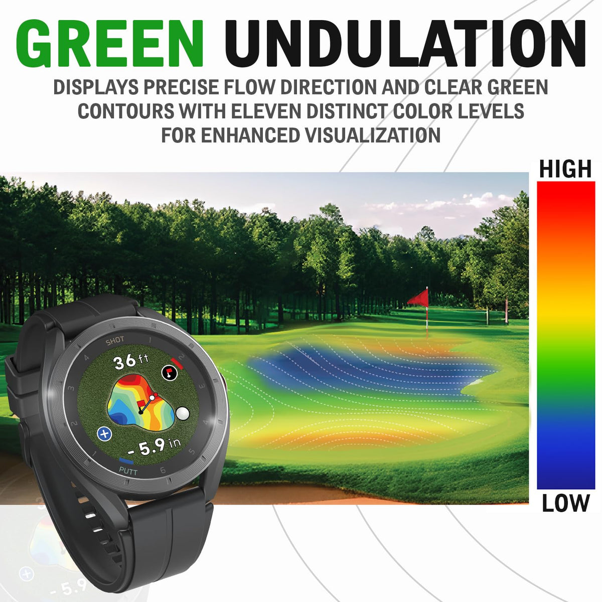 GPS Golf Watch with Green Undulation Slope Mode 1.2" Color Touchscreen Y65676