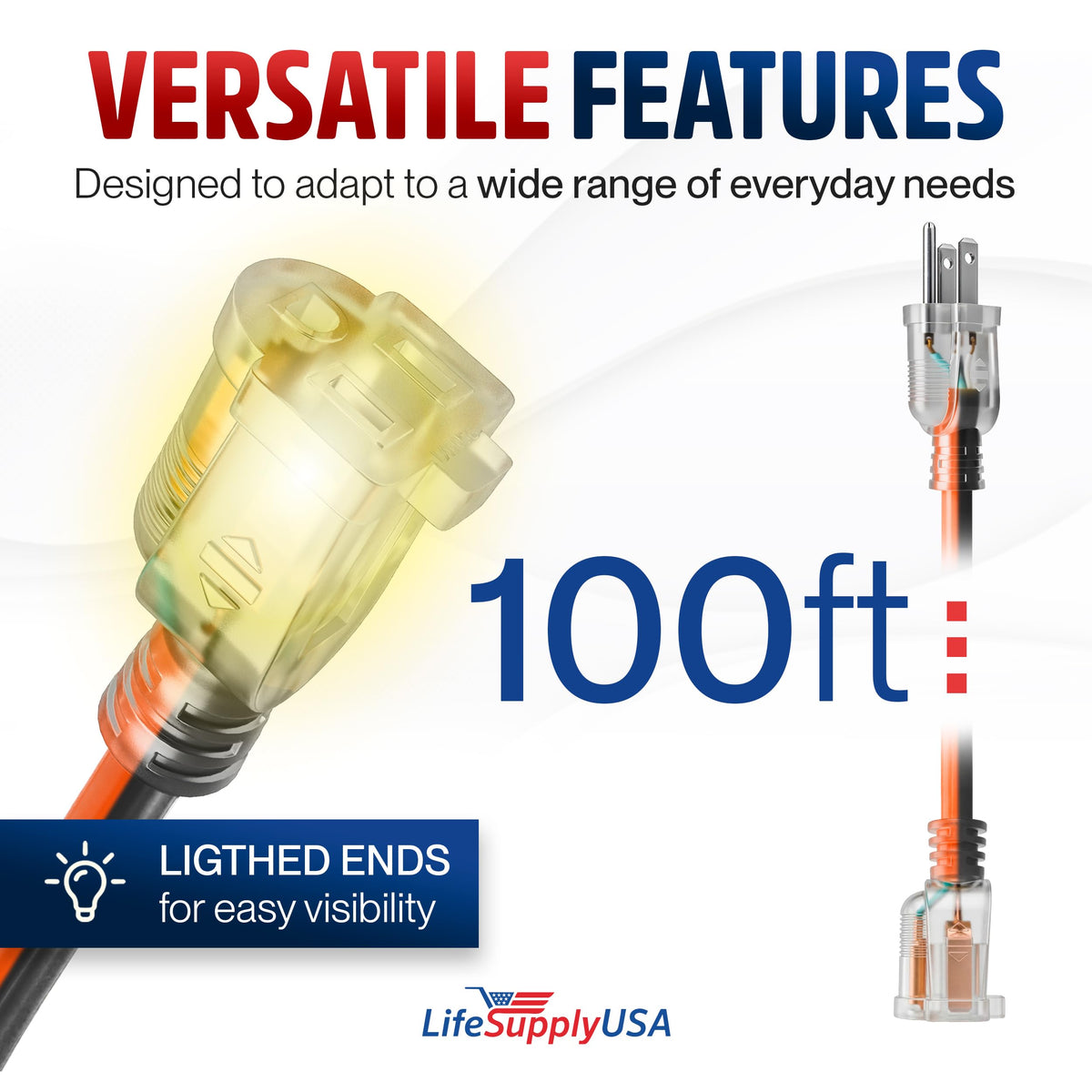 100ft 12/3 Gauge Heavy Duty Extension Cord, Waterproof, 15A 125V, Orange and Black W994