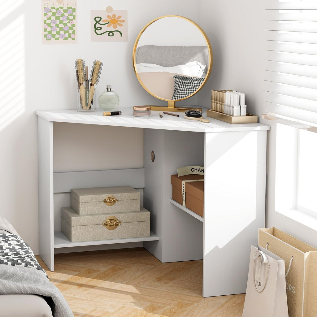 White Compact Corner Desk U189