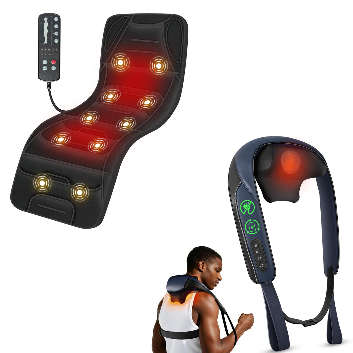 Full Body Massage Mat with Heat & Shiatsu Neck Massager A430