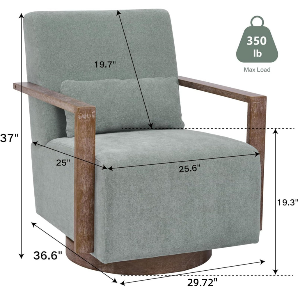 Green Swivel Accent Arm Chair Set of 2 with Solid Wood Base Y80514