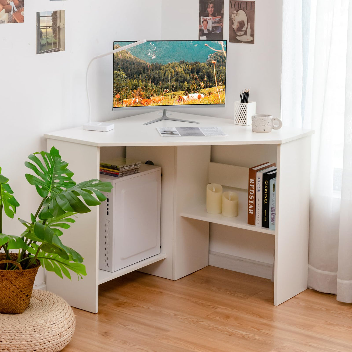 White Compact Corner Desk U189