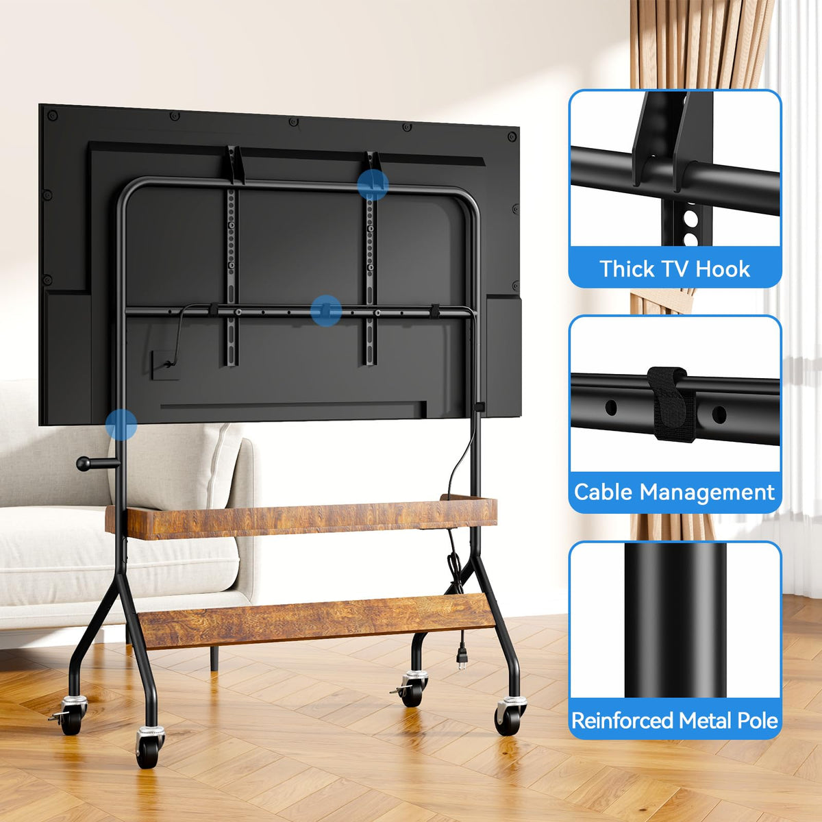 Rolling TV Stand with Power Outlet for 32-75 Inch TV T571
