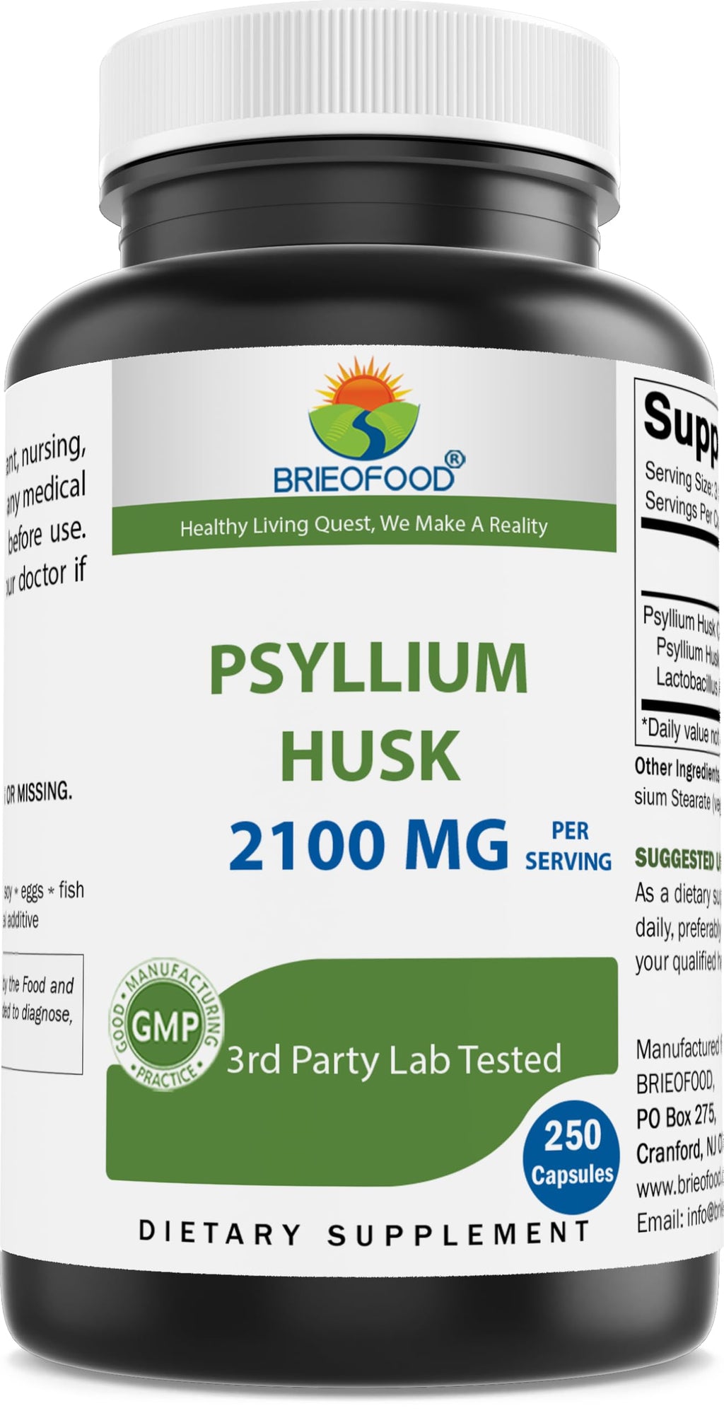 Psyllium Husk Fiber Supplement 250 Capsules Y655