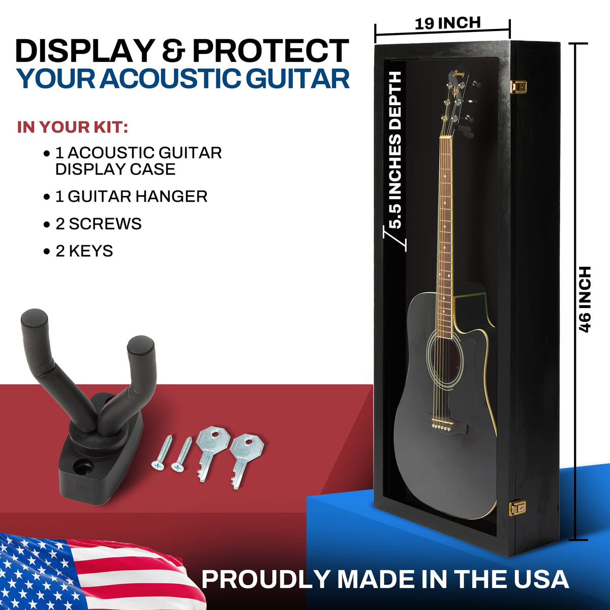 Acoustic Guitar Display Case Wall Mount Black X59475