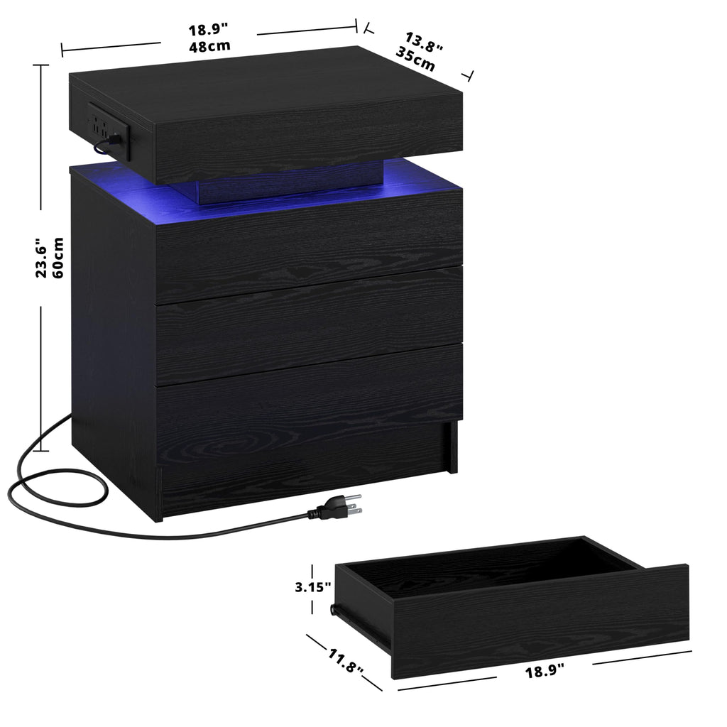 Black 3 Drawer Nightstand with Charging Station Z21483