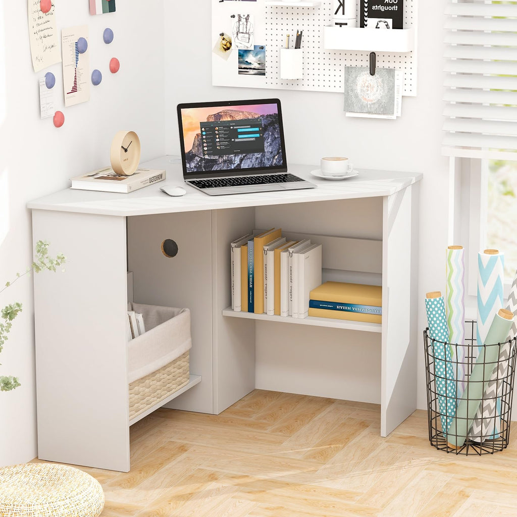 White Compact Corner Desk U189