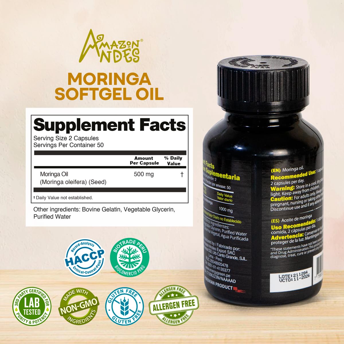 Moringa Seed Oil Softgels, Cold-Pressed, Vegan, 100 Softgels V719616