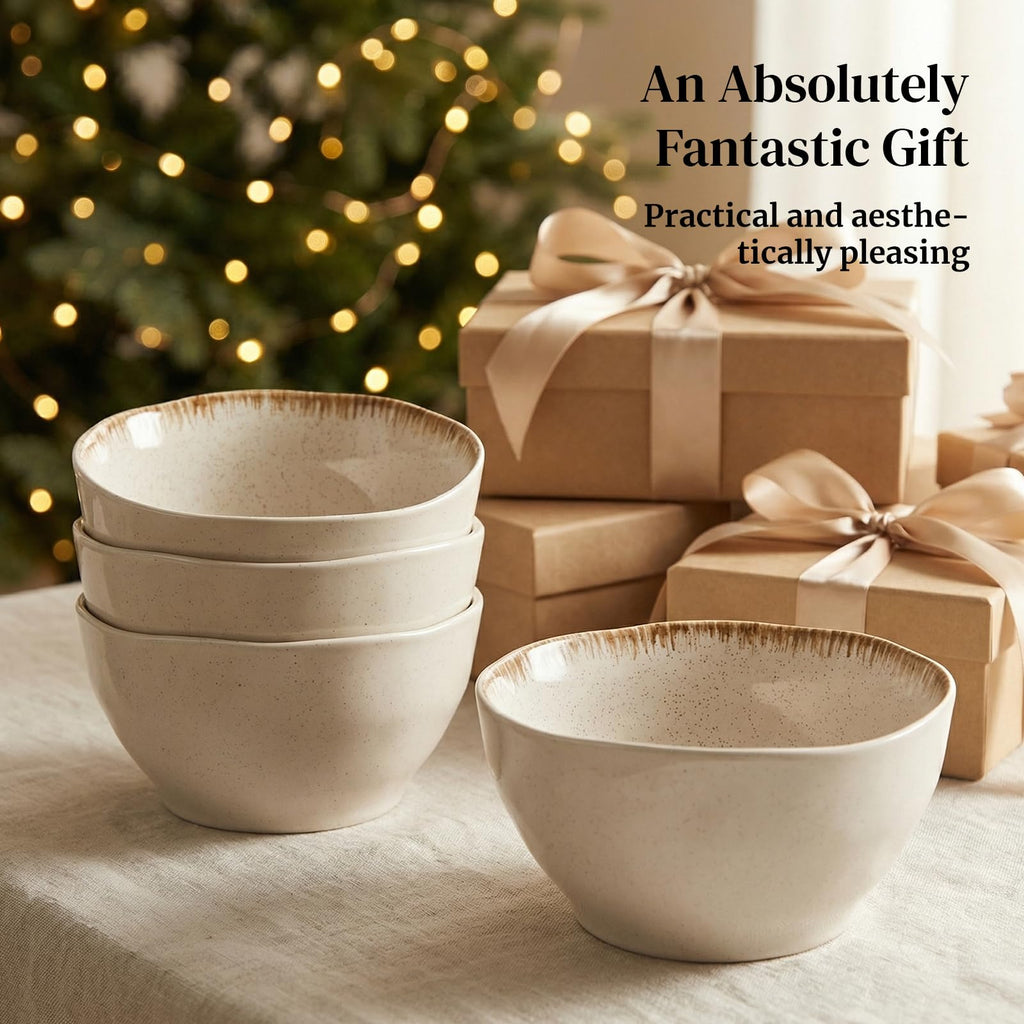 30 OZ Ceramic Soup Bowls Set of 4 Beige B31161