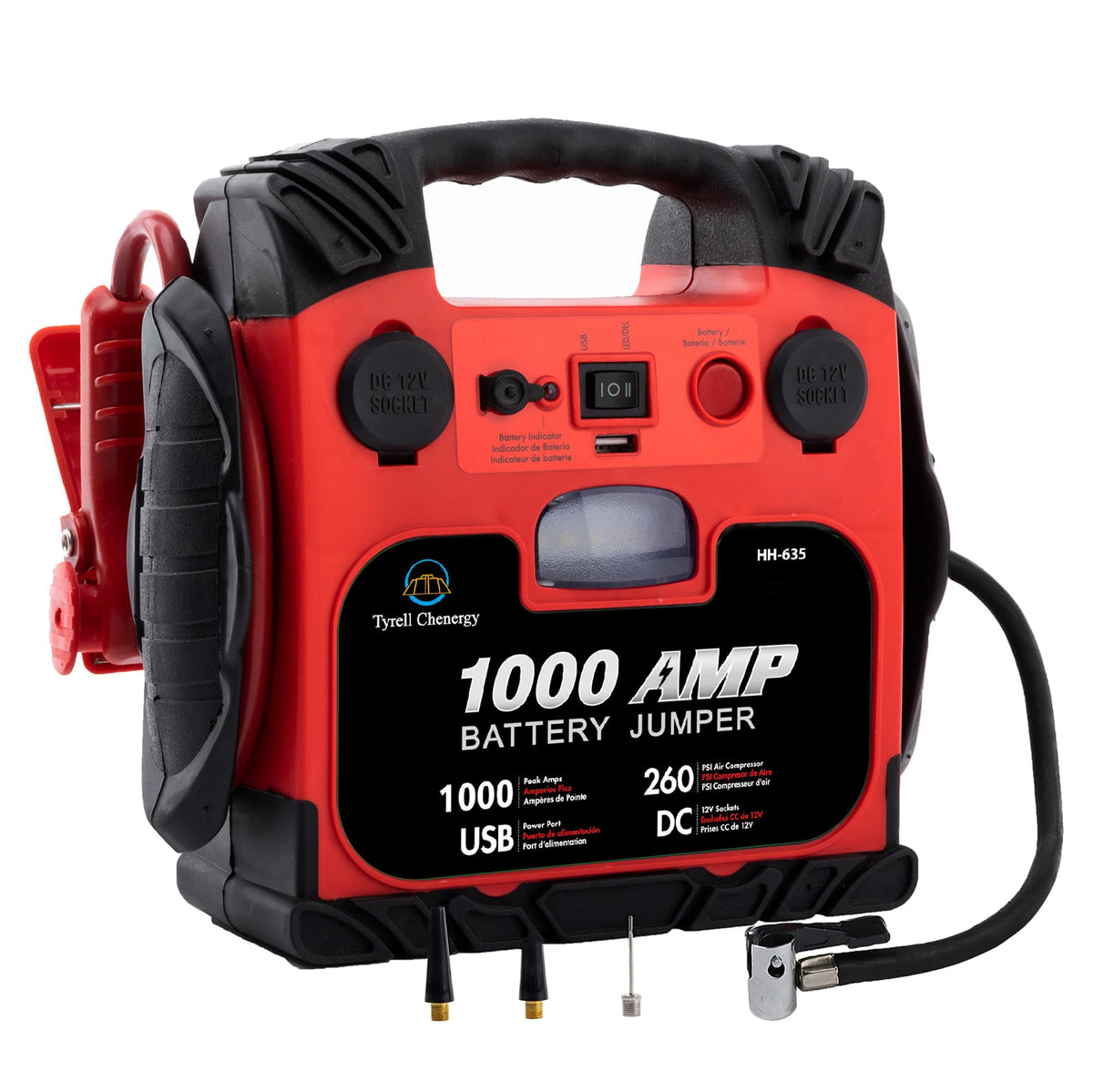 Portable Car Battery Jump Starter with Air Compressor 260PSI 1000Amp T523