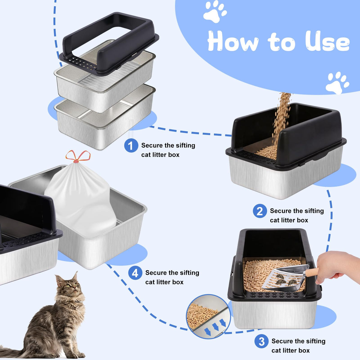 Stainless Steel Sifting Litter Box with Lid C129912