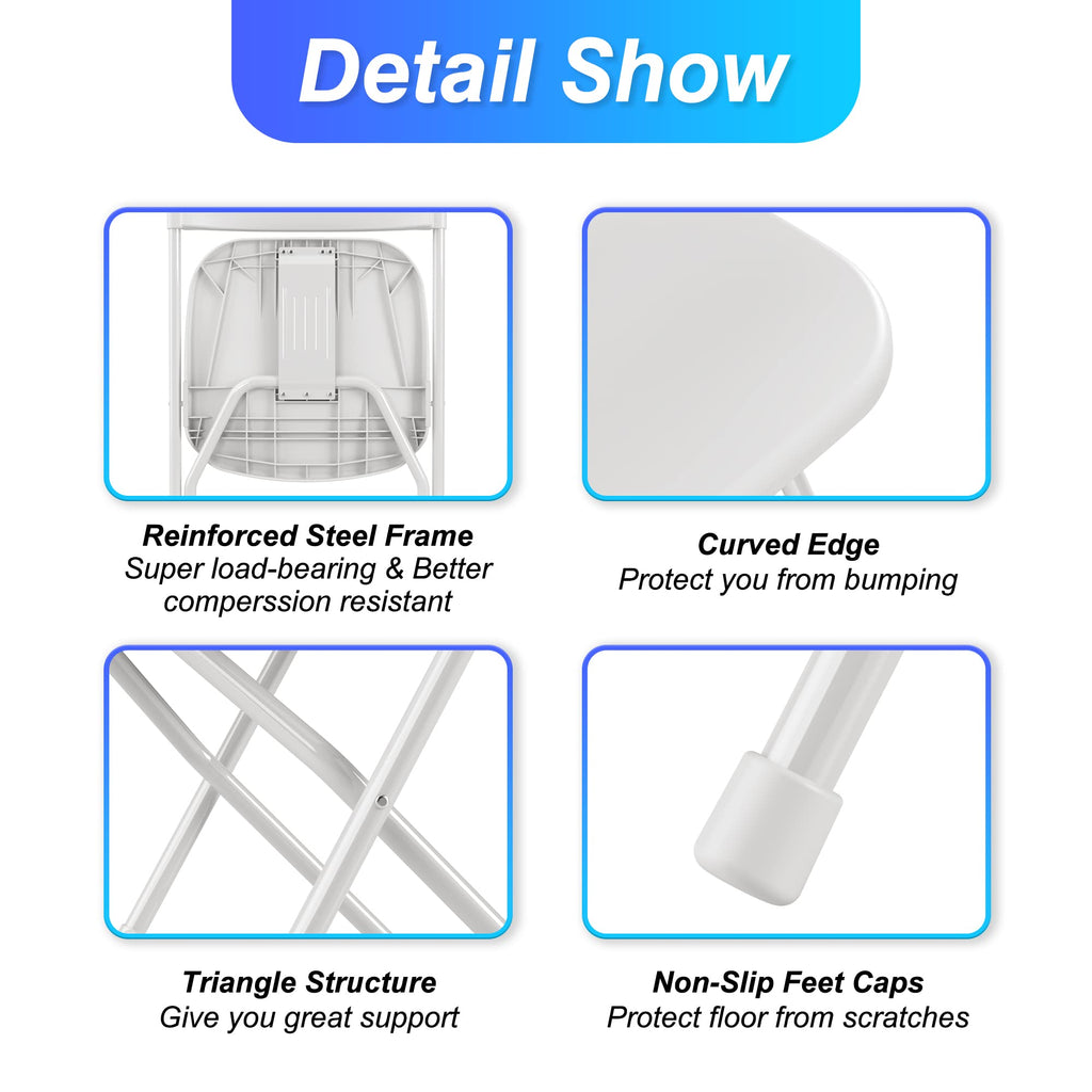 6 Pack White Plastic Folding Chair with Steel Frame C13200