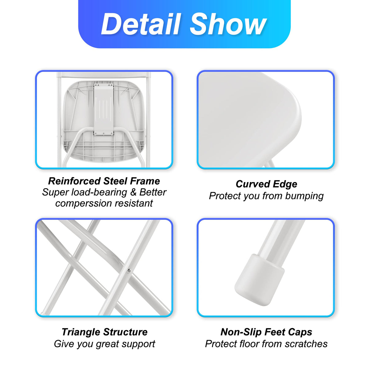 6 Pack White Plastic Folding Chair with Steel Frame C13200