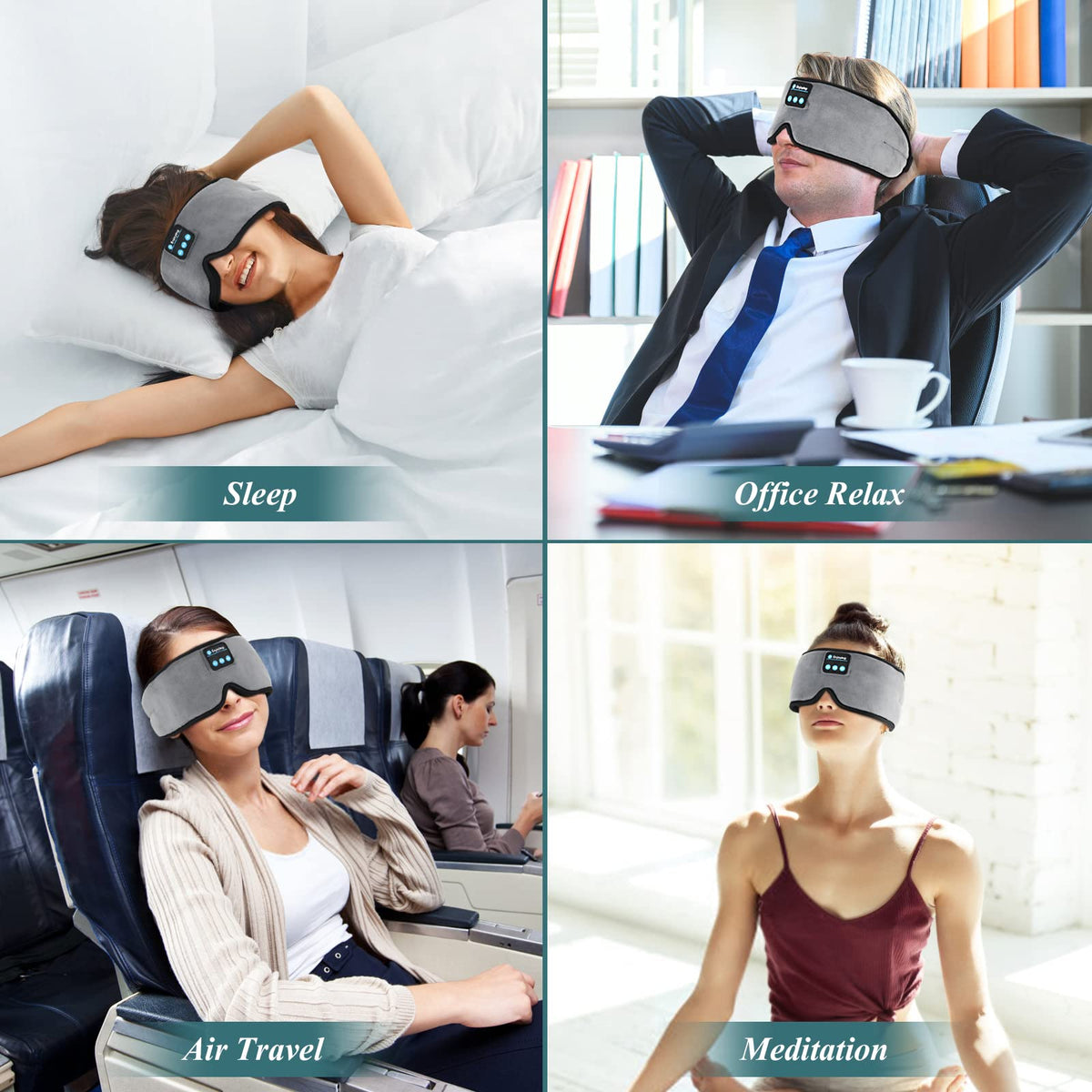 Wireless 3D Eye Mask Sleep Headphones Grey I900