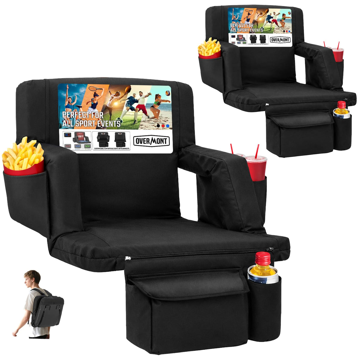 Stadium Seat with Back Support and Armrests, 2-Pack E2445