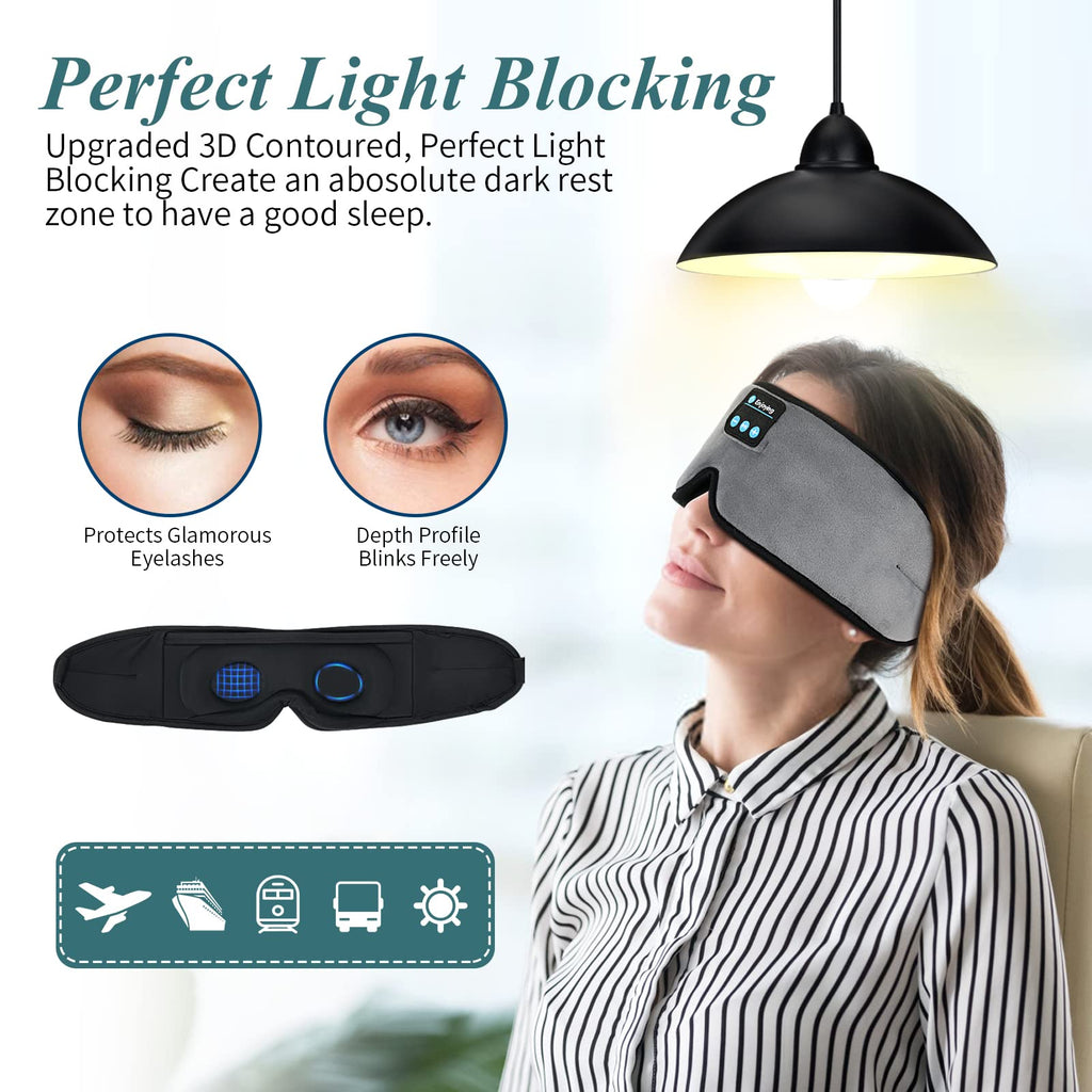 Wireless 3D Eye Mask Sleep Headphones Grey I900