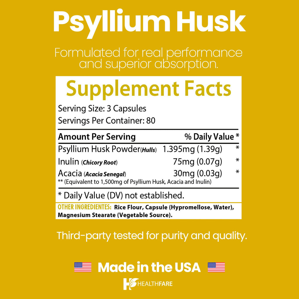 1500mg 240 Vegan Capsules Psyllium Husk Fiber Supplement H847