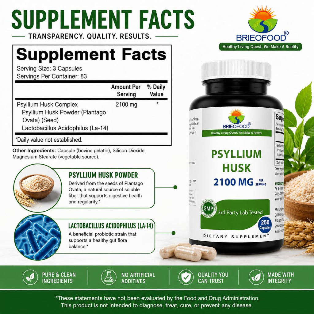 Psyllium Husk Fiber Supplement 250 Capsules Y655