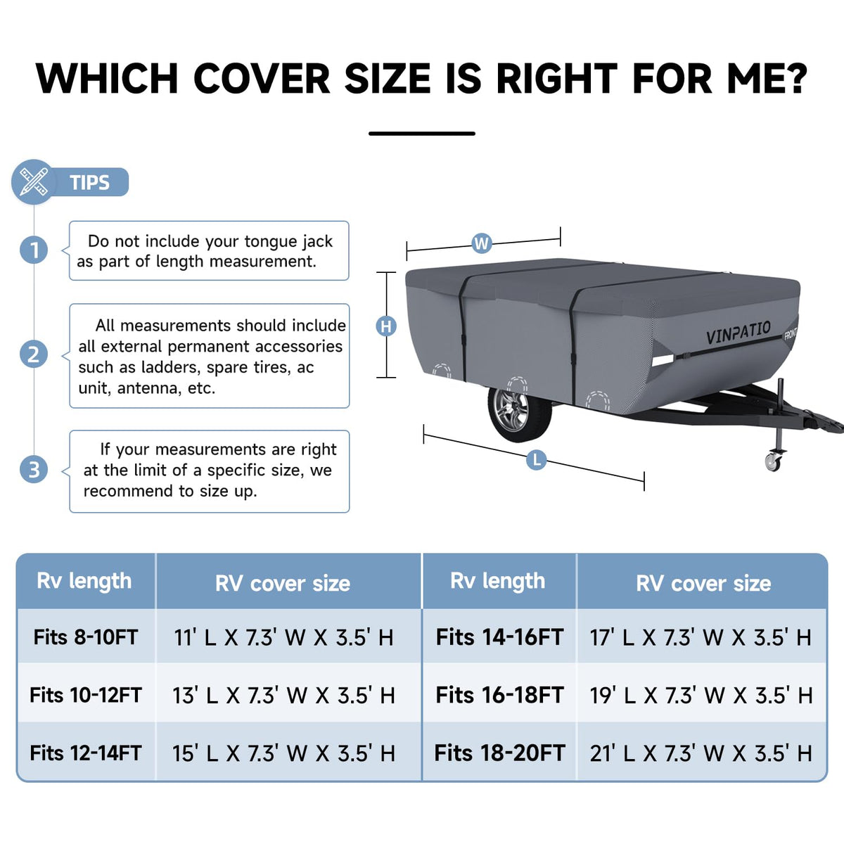 Waterproof Anti-UV Pop Up Camper Cover Fits 14'-16' Trailers H450063