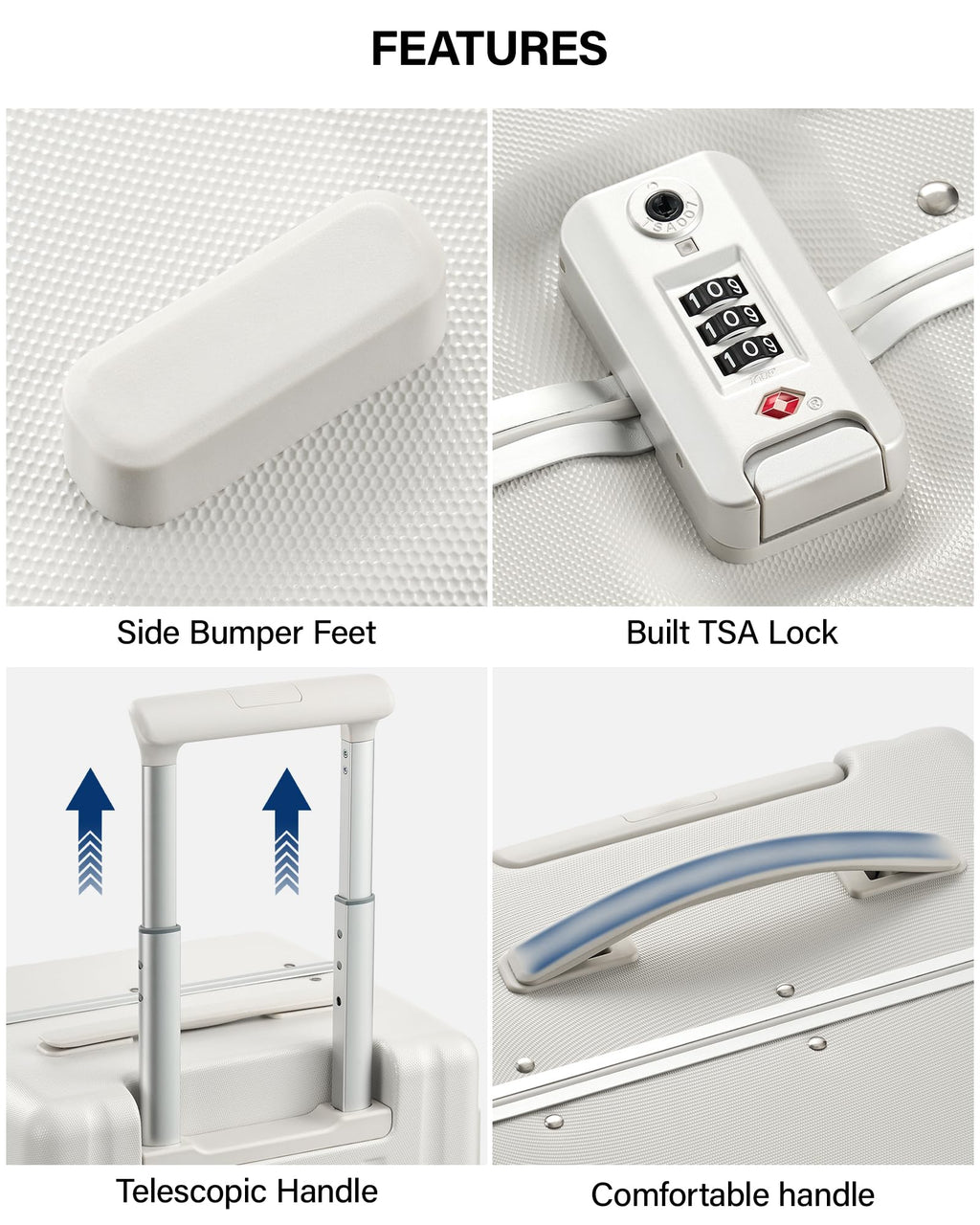 20 Inch Zipperless Aluminum Frame Hard Shell PC Carry-On Luggage with TSA Lock G18232