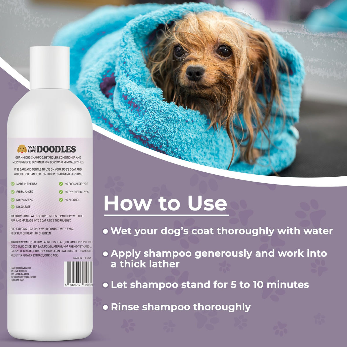 4-in-1 Dog Shampoo, Conditioner & Detangler, Lavender, 16 oz O687