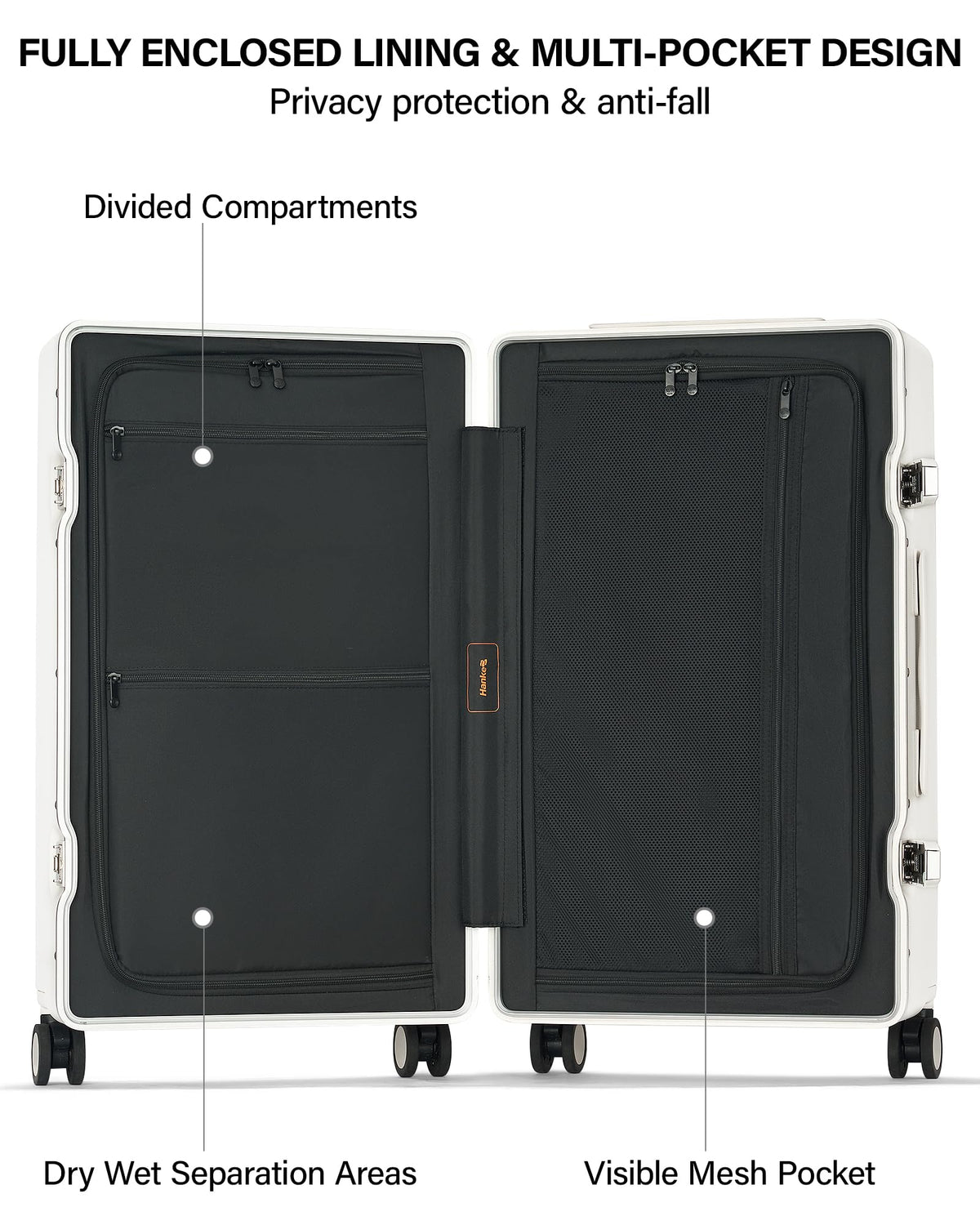20 Inch Zipperless Aluminum Frame Hard Shell PC Carry-On Luggage with TSA Lock G18232