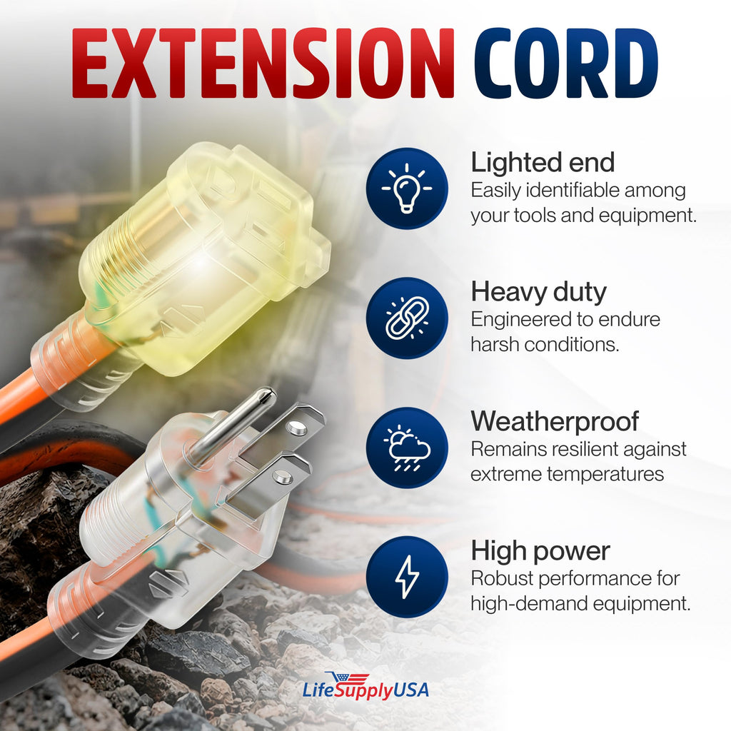 100ft 12/3 Gauge Heavy Duty Extension Cord, Waterproof, 15A 125V, Orange and Black W994