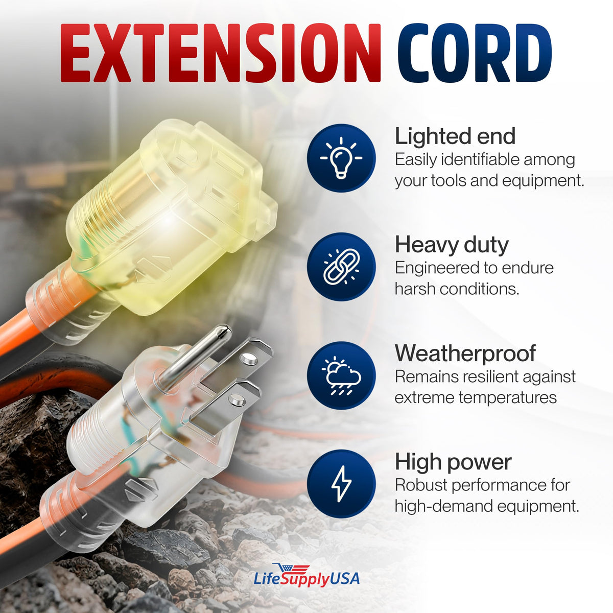 100ft 12/3 Gauge Heavy Duty Extension Cord, Waterproof, 15A 125V, Orange and Black W994