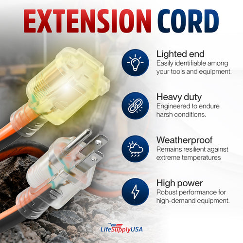 100ft 12/3 Gauge Heavy Duty Extension Cord, Waterproof, 15A 125V, Orange and Black W994