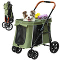 Medium Dog Stroller, One-Touch Folding, 360° Rotating Front Wheels, 80 lbs Weight Capacity, Green W673