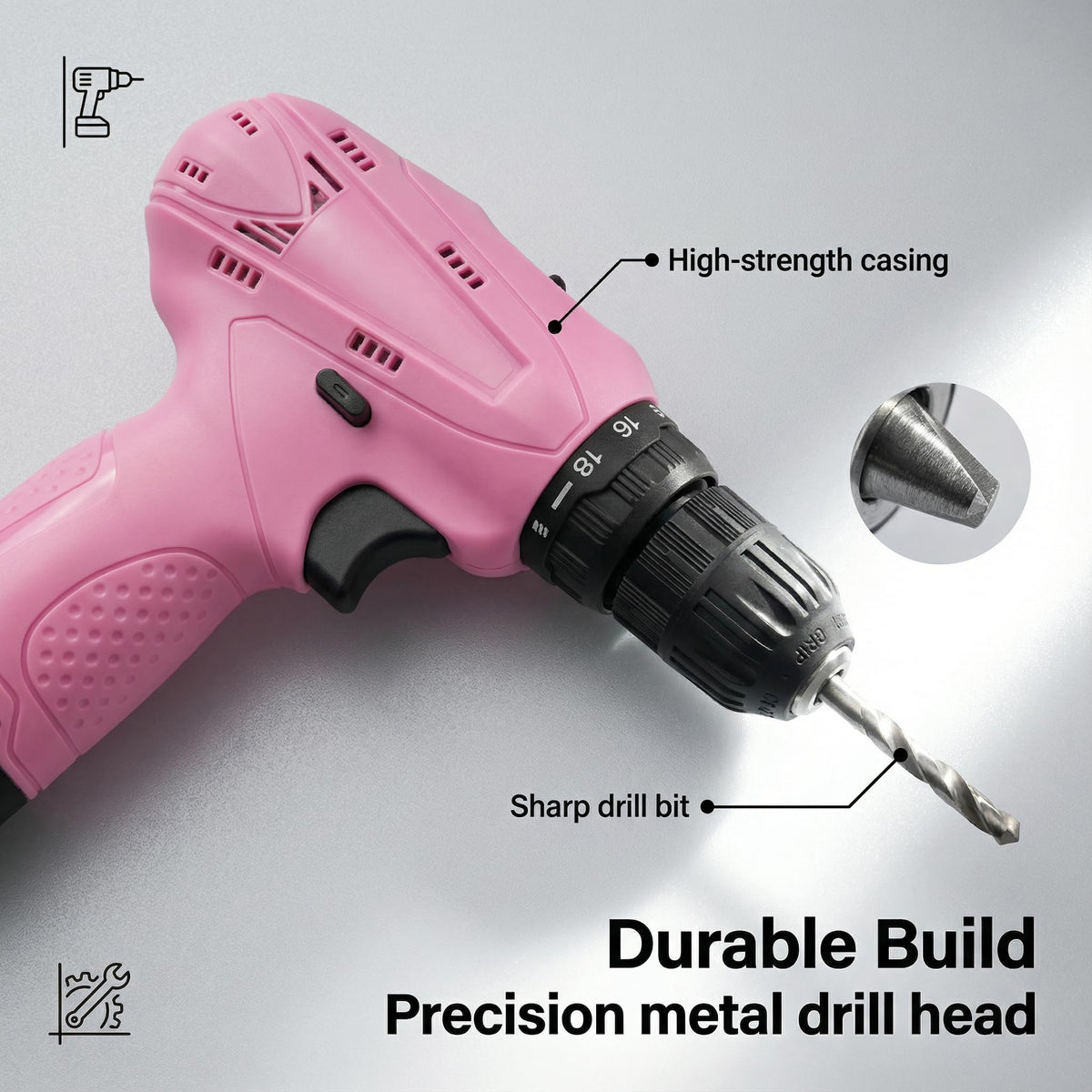 Pink 12V Cordless Drill Set with Battery and Charger J869392