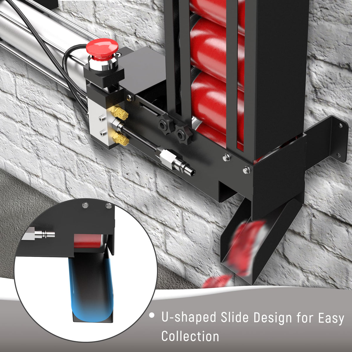 Pneumatic Can Crusher with Hopper, Wall Mounted 12oz-16oz W68114