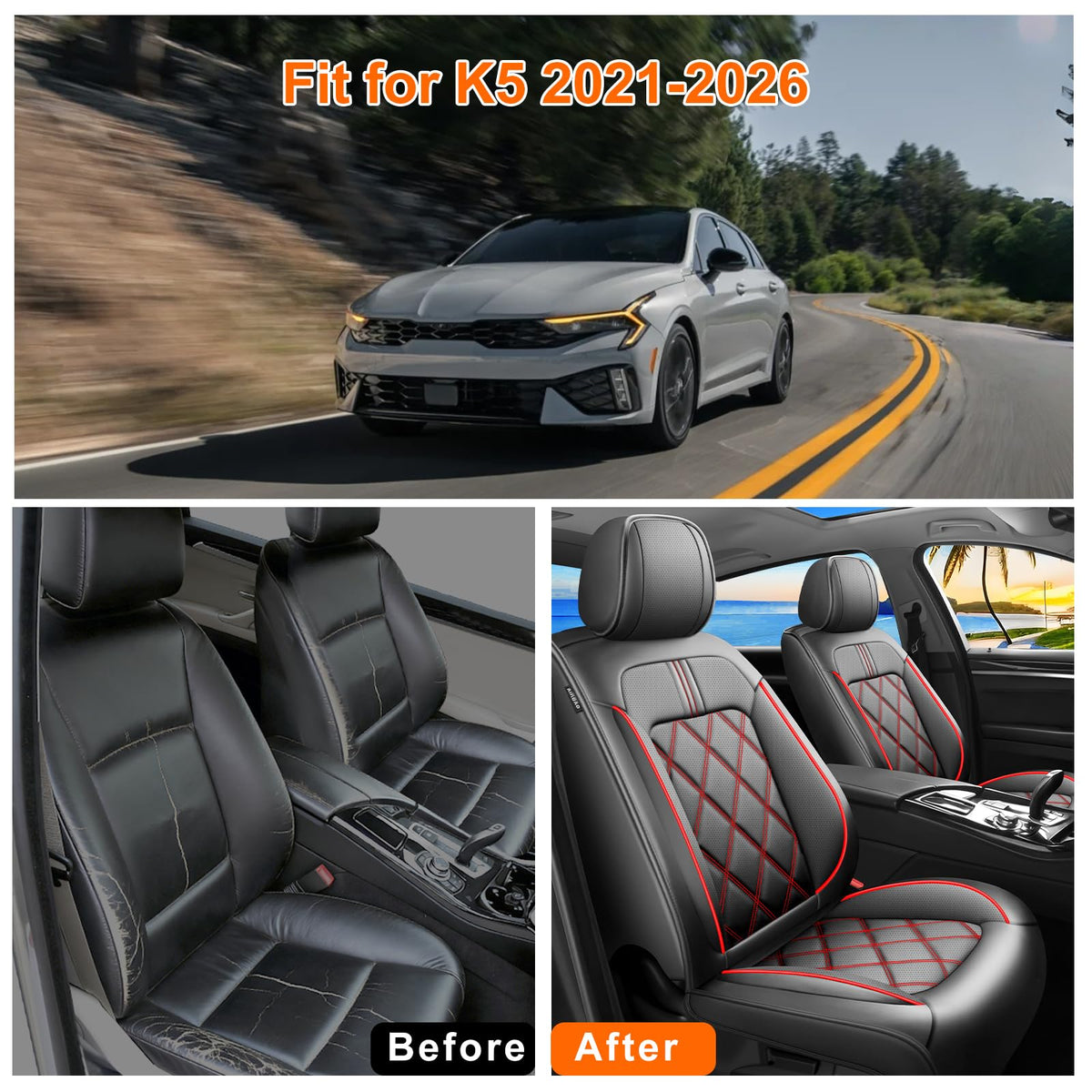 Car Seat Covers Red Black N4929