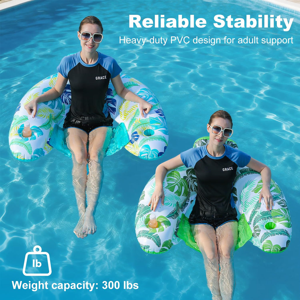 2 Pack Inflatable Pool Float Chair with Cup Holder S1300