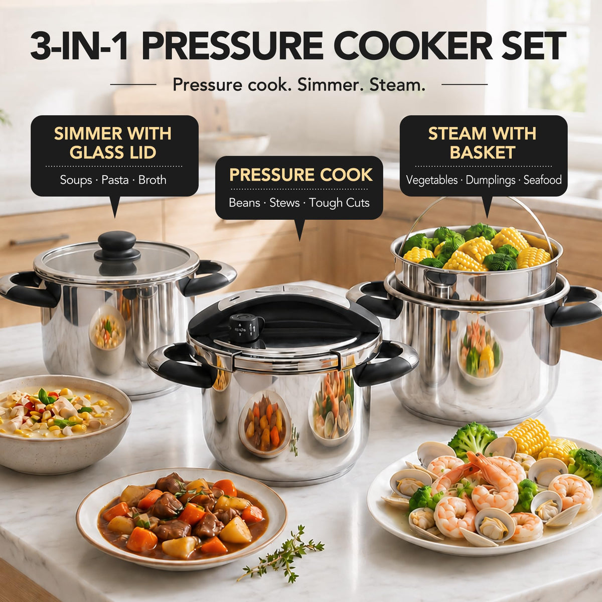 3.2QT Stainless Steel Stovetop Pressure Cooker B39459