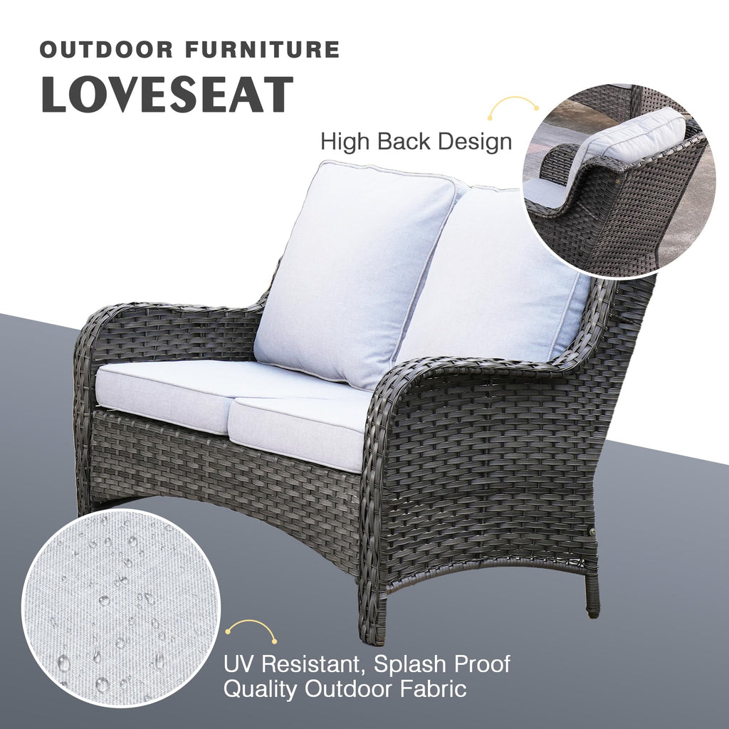 6 Piece Wicker Patio Furniture Set with Fire Pit Table F626257