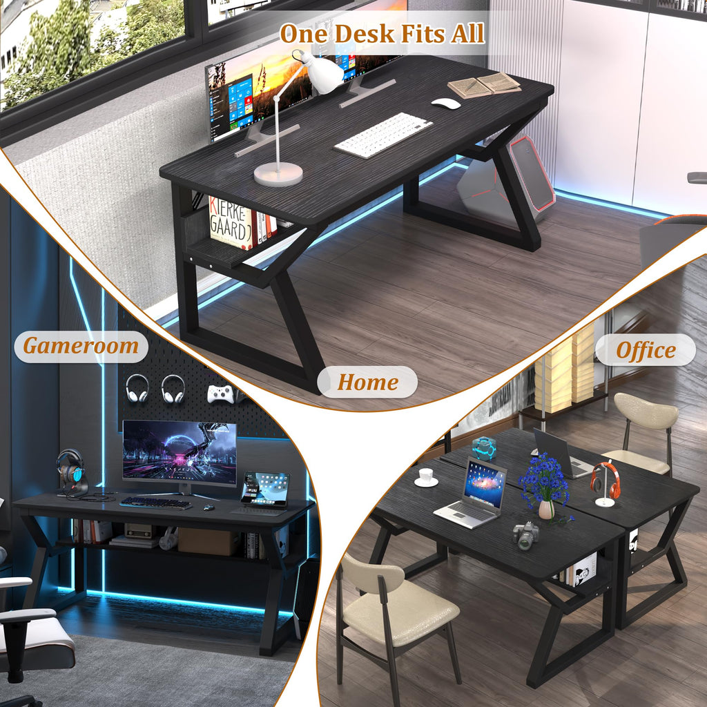 47 inch Black Computer Desk with Storage Shelf T15387