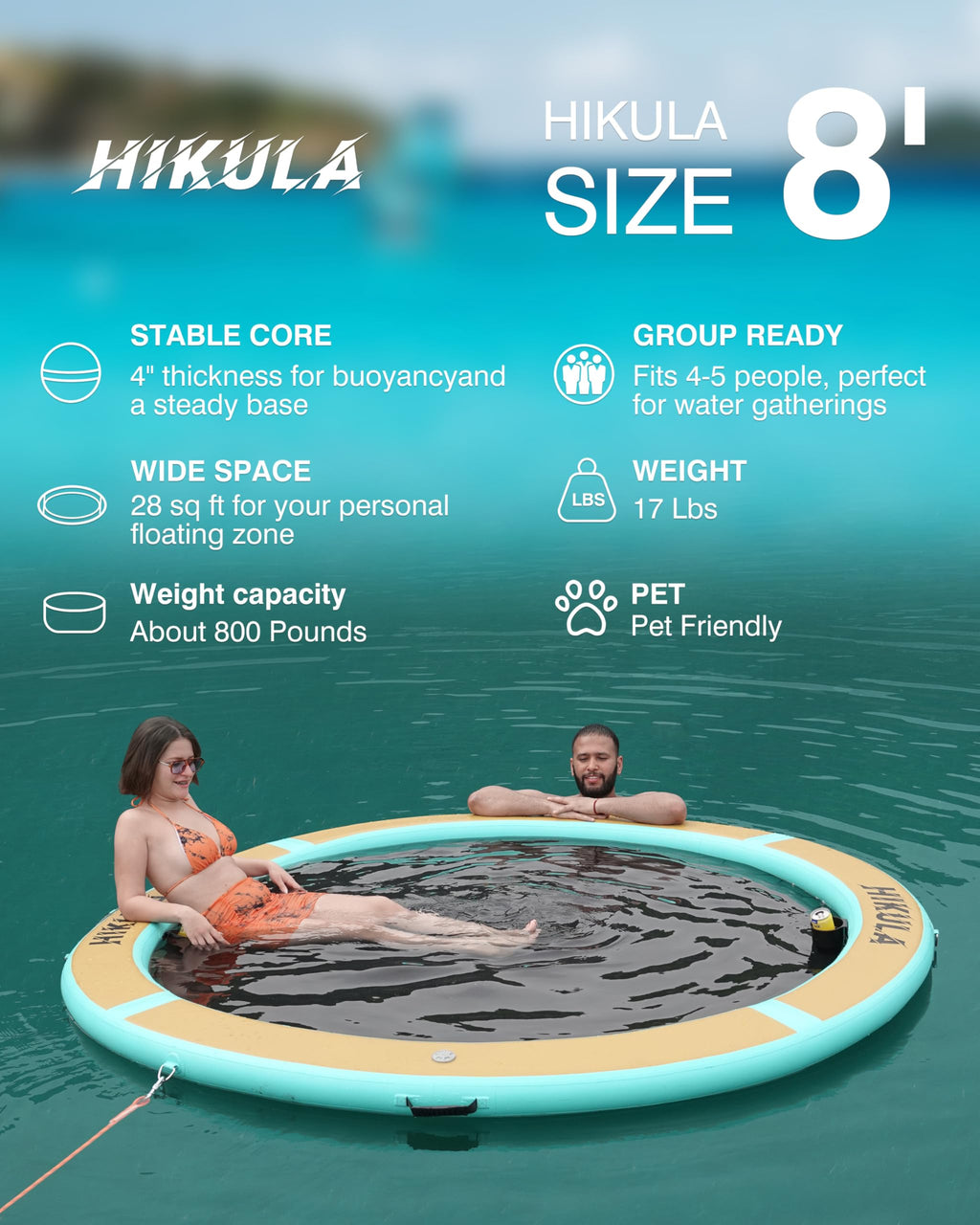 Inflatable Round Floating Ring Water Hammock Dock with Water Ladder and Cup Holder E129819
