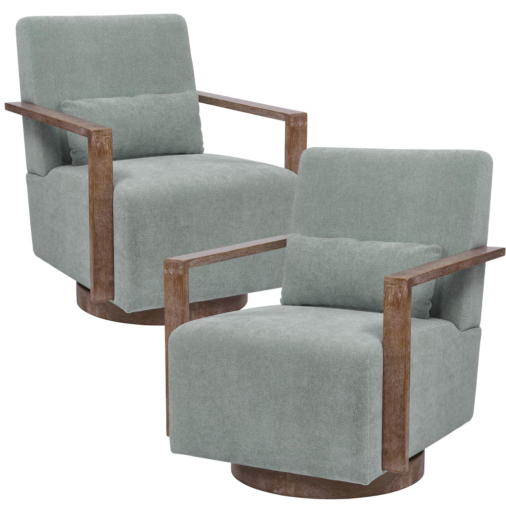 Green Swivel Accent Arm Chair Set of 2 with Solid Wood Base Y80514