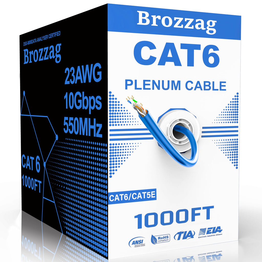 Cat 6 Plenum Cable 1000ft 23AWG Solid CCA 550MHz 10Gbps UTP Ethernet Blue A13356