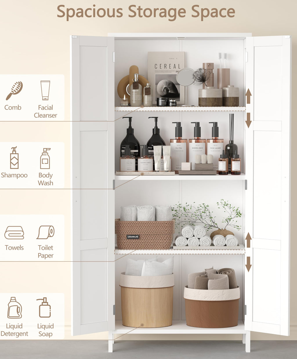 51.2"H Tall White 2 Doors Bathroom Cabinet H430