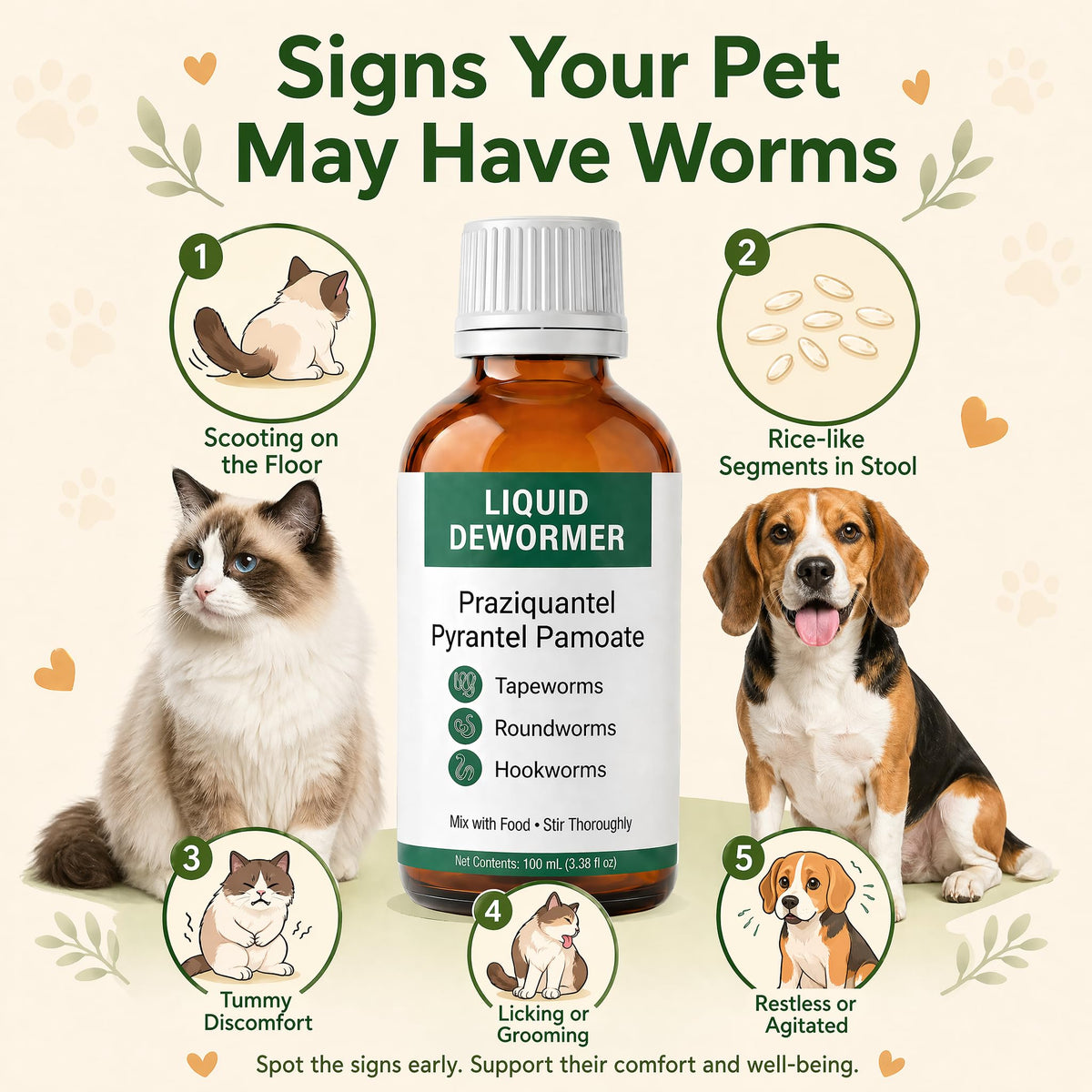 Liquid Dewormer, Praziquantel & Pyrantel Pamoate, 3.38 fl oz O951