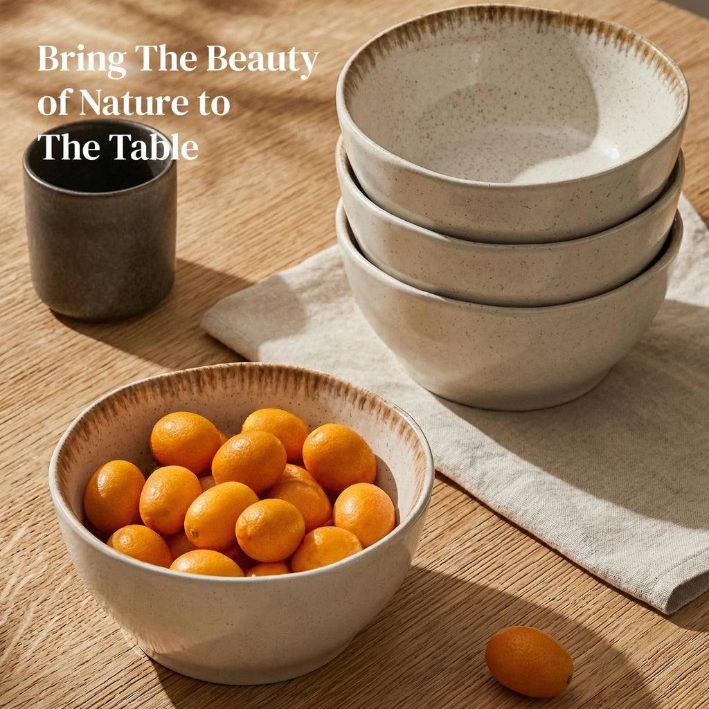 30 OZ Ceramic Soup Bowls Set of 4 Beige B31161