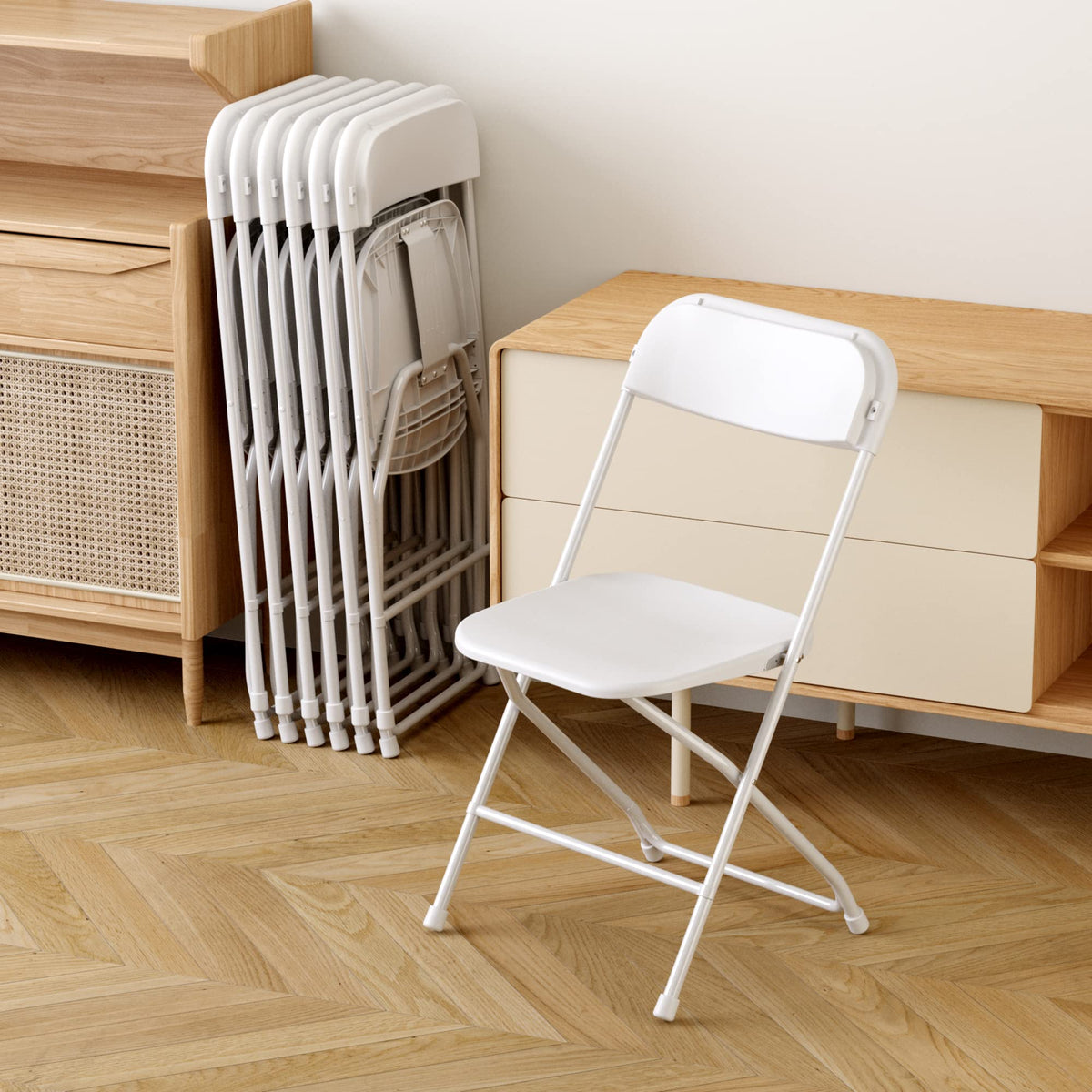6 Pack White Plastic Folding Chair with Steel Frame C13200