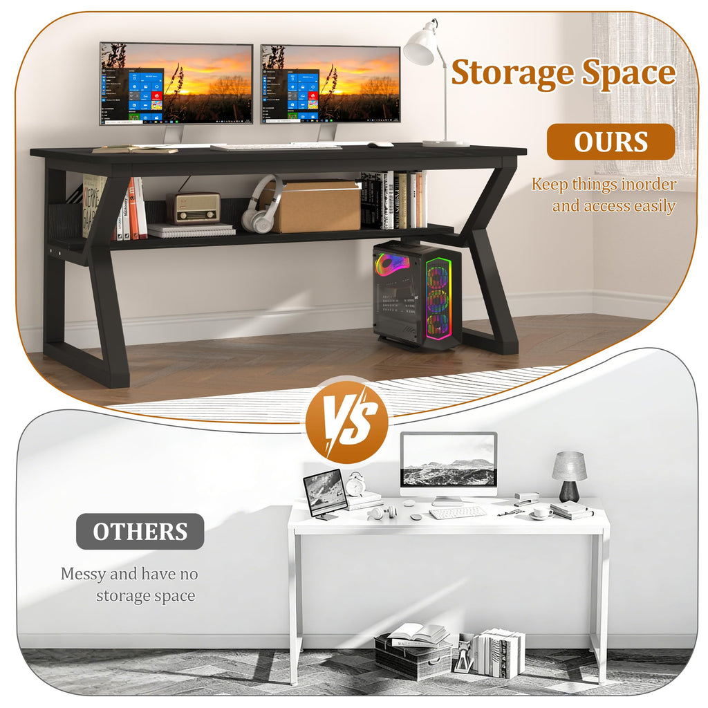 47 inch Black Computer Desk with Storage Shelf T15387