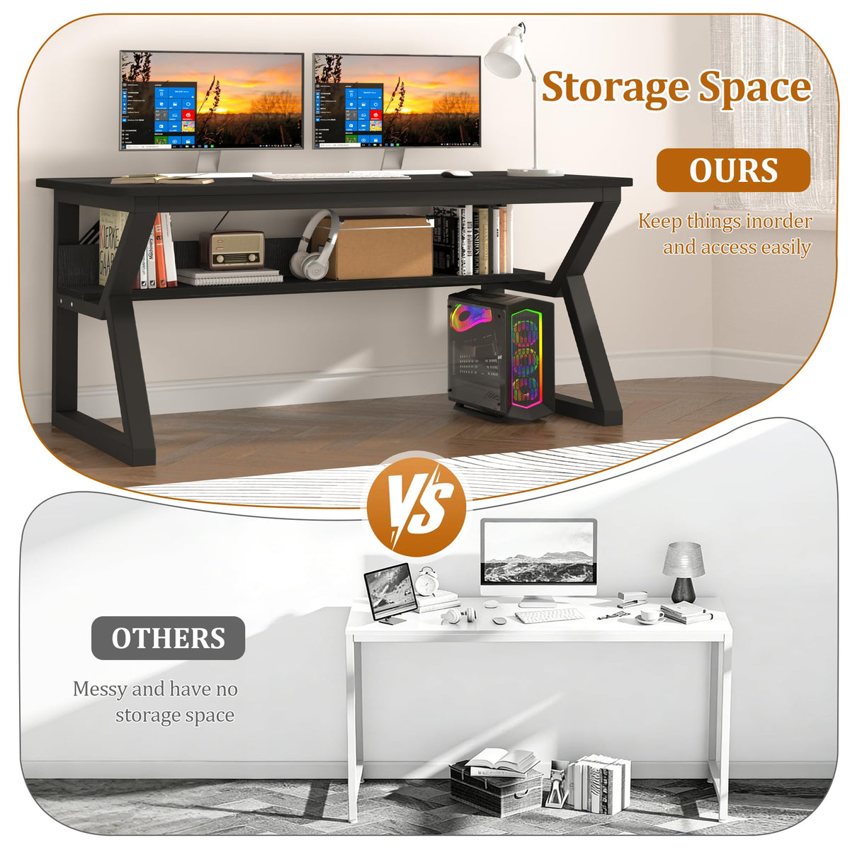 47 inch Black Computer Desk with Storage Shelf T15387