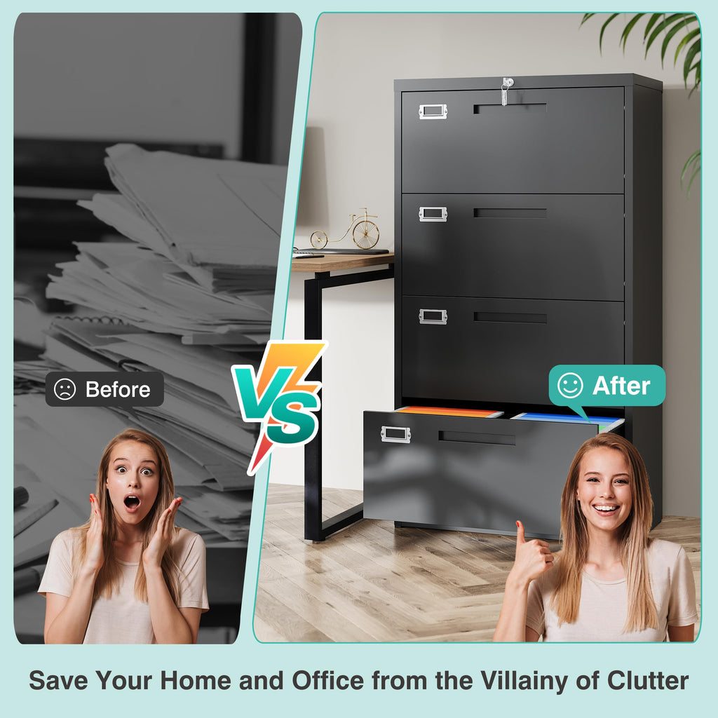 Black 4 Drawer Metal Lateral File Cabinet with Lock N22249