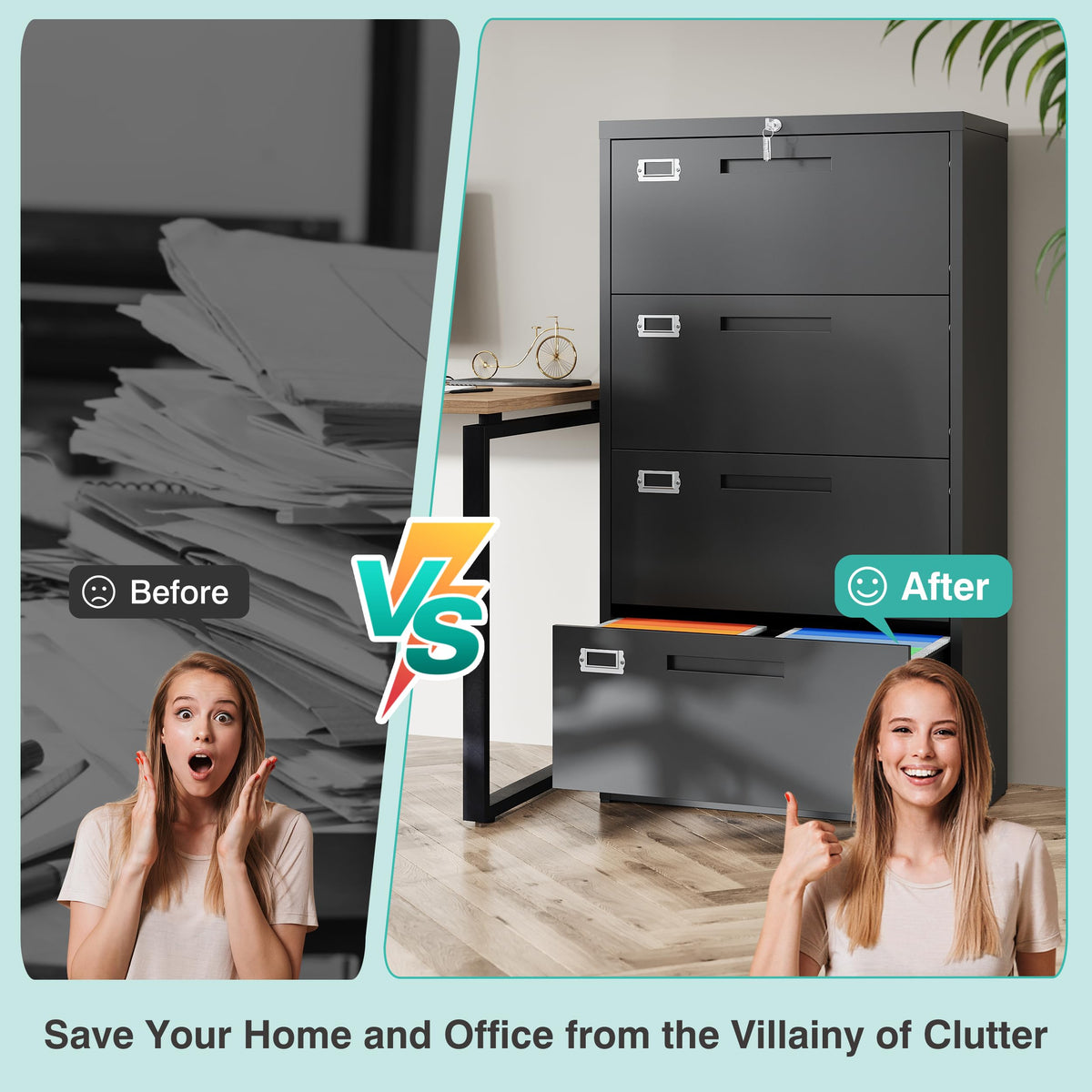 Black 4 Drawer Metal Lateral File Cabinet with Lock N22249