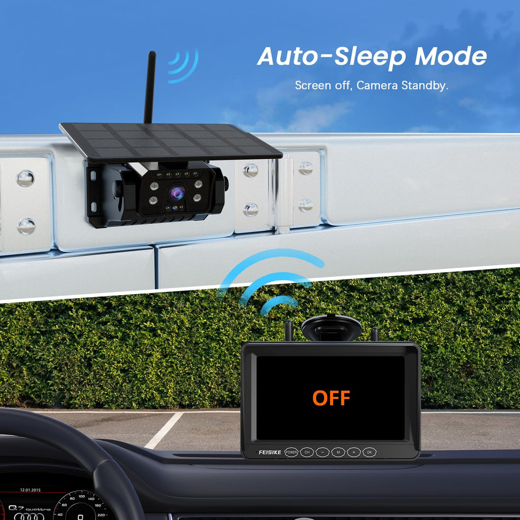 Magnetic Solar Wireless Backup Camera with 7" 1080P Monitor A39785