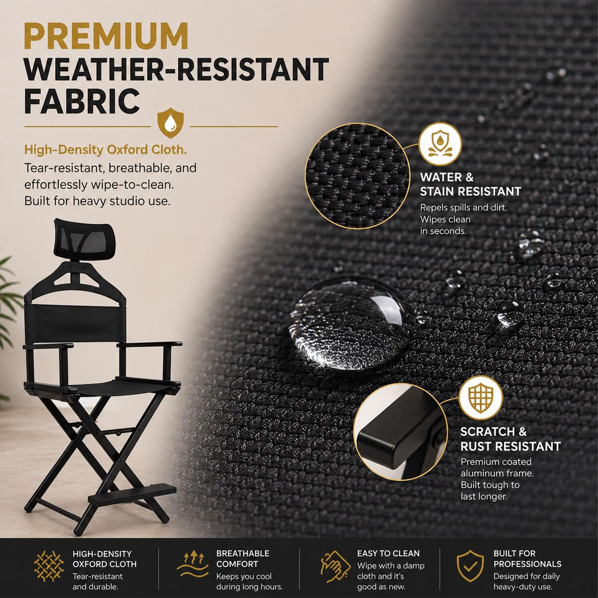 Gold Extra Tall Foldable Makeup Chair D826